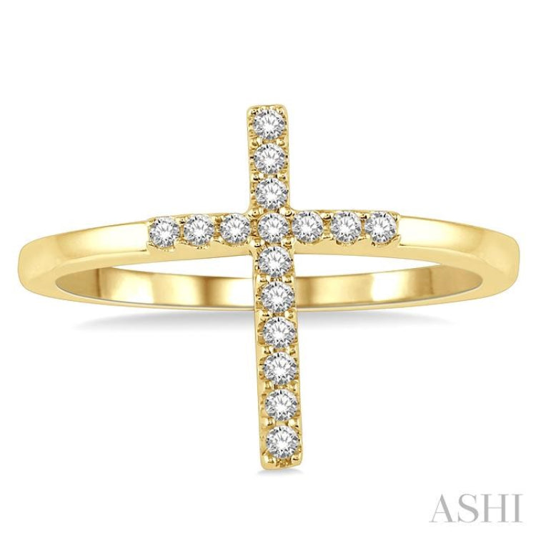 1/6 Ctw Cross Petite Round Cut Diamond Ring in 10K Yellow Gold