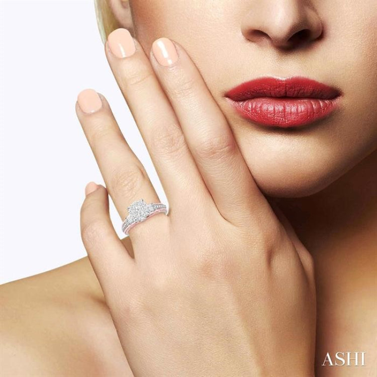 1 Ctw Diamond Lovebright Engagement Ring in 14K White and Rose Gold