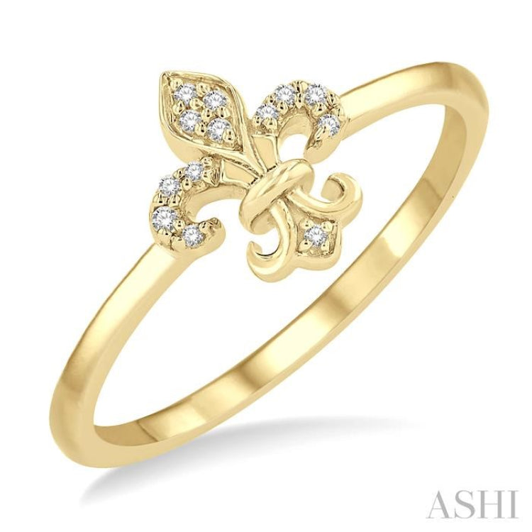 1/20 Ctw Fleur De Lis Round Cut Diamond Petite Fashion Ring in 10K Yellow Gold