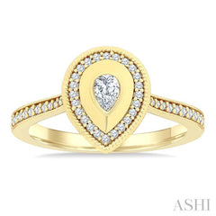 1/3 Ctw Pear shaped Art Deco Pear and Round Cut Diamond Fashion Ring in 14K Yellow Gold