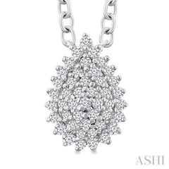 1/6 Ctw Petite Pear Shape Round Cut Diamond Cluster Fashion Pendant With Chain in 10K White Gold