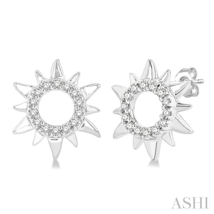 1/10 Ctw Petite Sun Round Cut Diamond Fashion Stud Earring in 10K White Gold