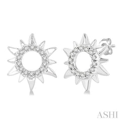 1/10 Ctw Petite Sun Round Cut Diamond Fashion Stud Earring in 10K White Gold