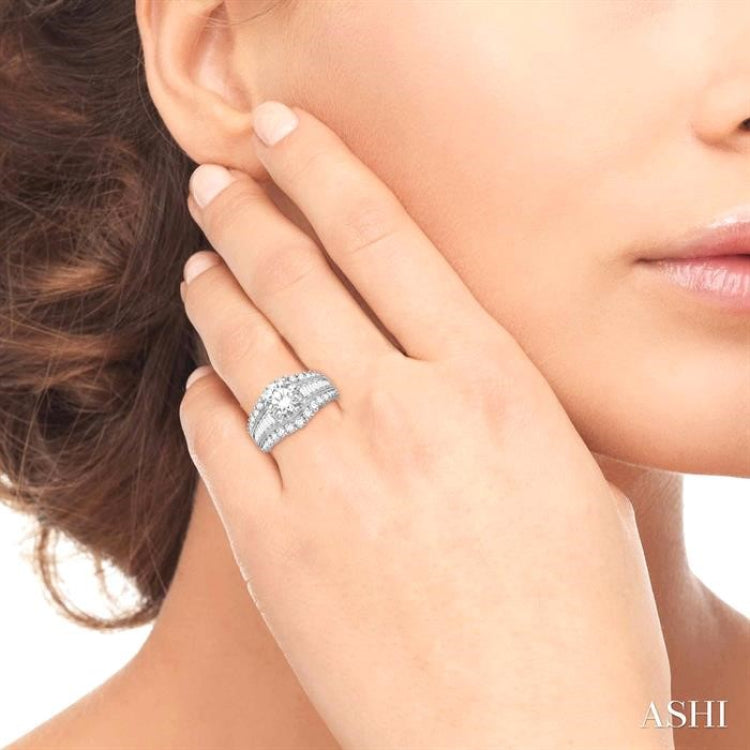 1 1/2 Ctw Diamond Semi-Mount Engagement Ring in 14K White Gold