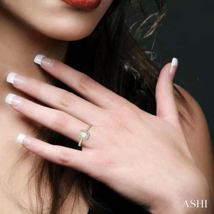 3/8 Ctw Emerald Shape Engagement Ring with 1/4 Ct Emerald Cut Center Stone in 14K Yellow and White Gold