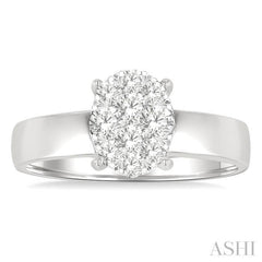 1/2 Ctw Bold Shank Oval Shaped Lovebright Round Cut Diamond Ring in 14K White Gold