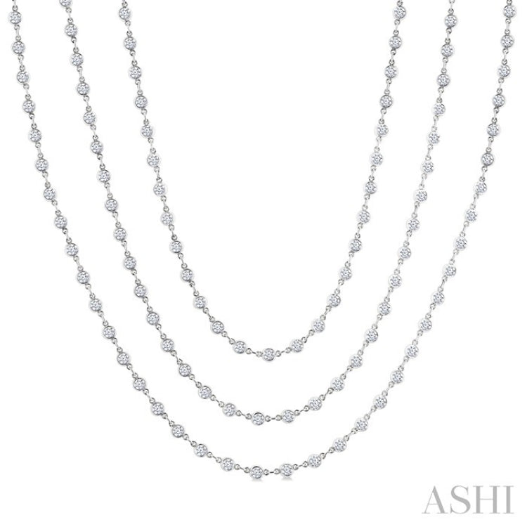 15 Ctw Bezel Set Round Cut Diamond Layered 60-Inch Necklace in 14K White Gold