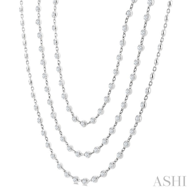 15 Ctw Bezel Set Round Cut Diamond Layered 60-Inch Necklace in 14K White Gold