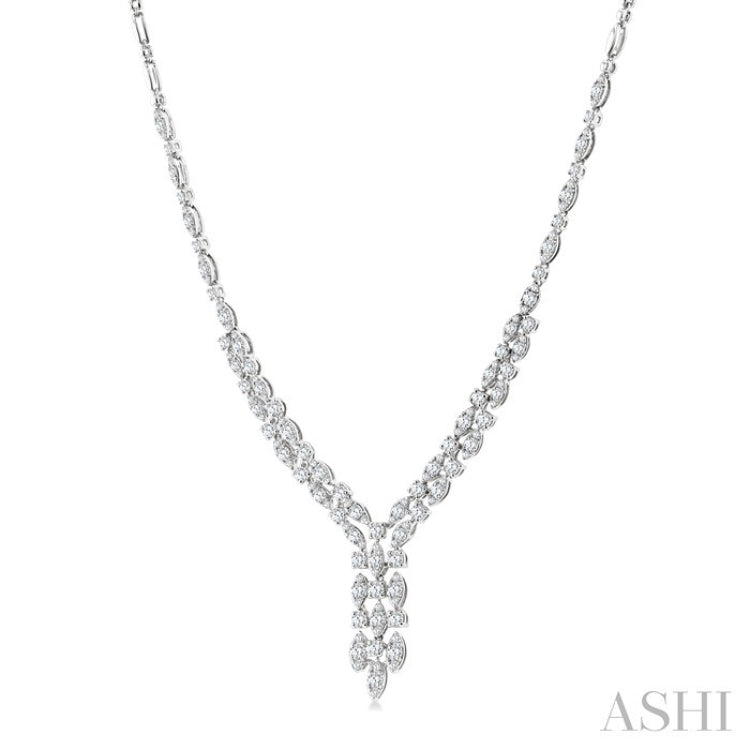 3 1/6 Ctw Triple Row Drop Round Cut Diamond Necklace in 14K White Gold
