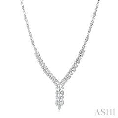3 1/6 Ctw Triple Row Drop Round Cut Diamond Necklace in 14K White Gold
