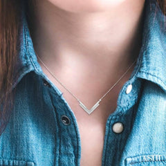 1/5 Ctw 'V' Shape Diamond Necklace in 14K White Gold with Chain