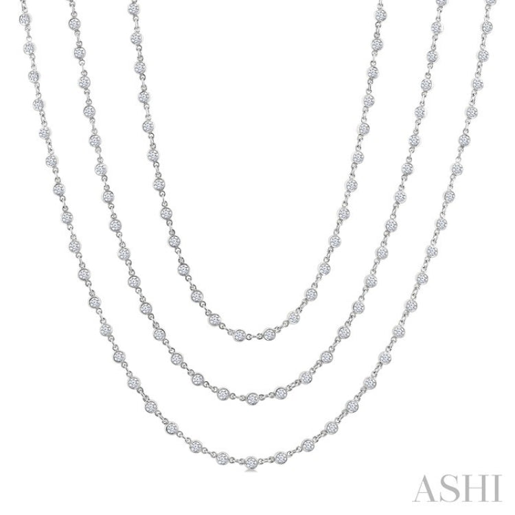 10 Ctw Bezel Set Round Cut Diamond Layered 60-Inch Necklace in 14K White Gold