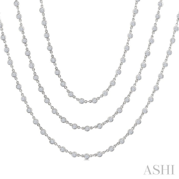 10 Ctw Bezel Set Round Cut Diamond Layered 60-Inch Necklace in 14K White Gold