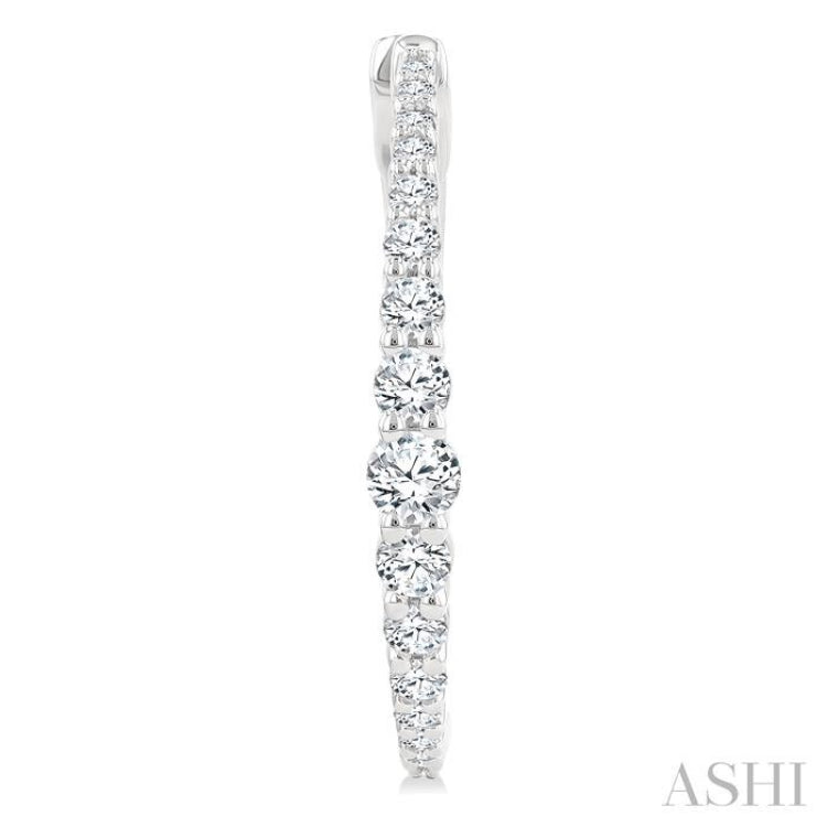 1 Ctw Round Cut Diamond Graduated Riviera Hoop Earrings in 14K White Gold