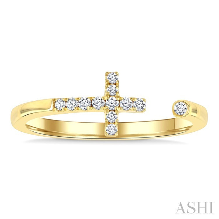 1/10 Ctw Petite Cross Round Cut Diamond Open Fashion Ring in 10K Yellow Gold