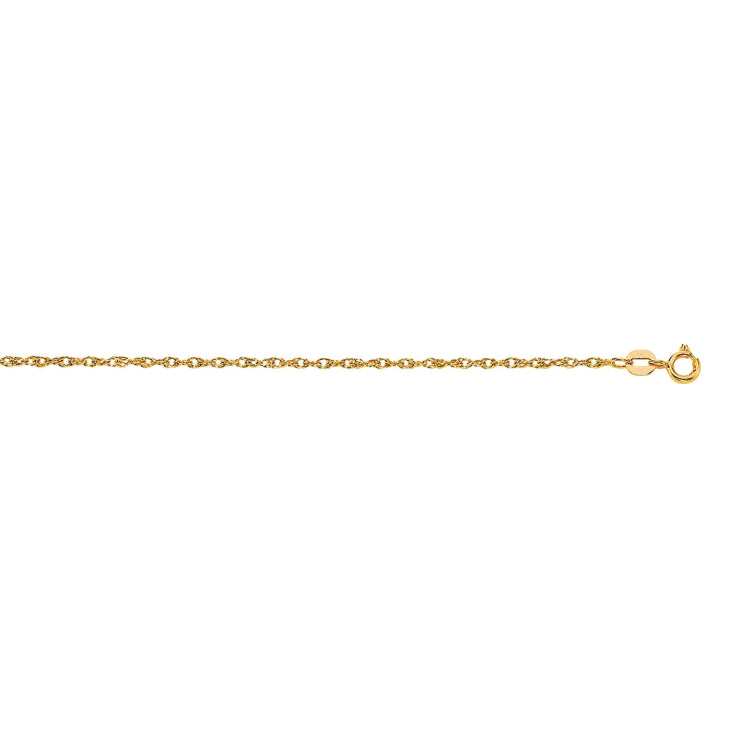 14K Yellow Gold .95mm Machine Rope 18 Chain (Carded) with Spring Ring Lock