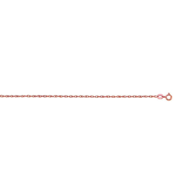14K Rose Gold .95mm Machine Rope 16 Chain (Carded) with Spring Ring Lock