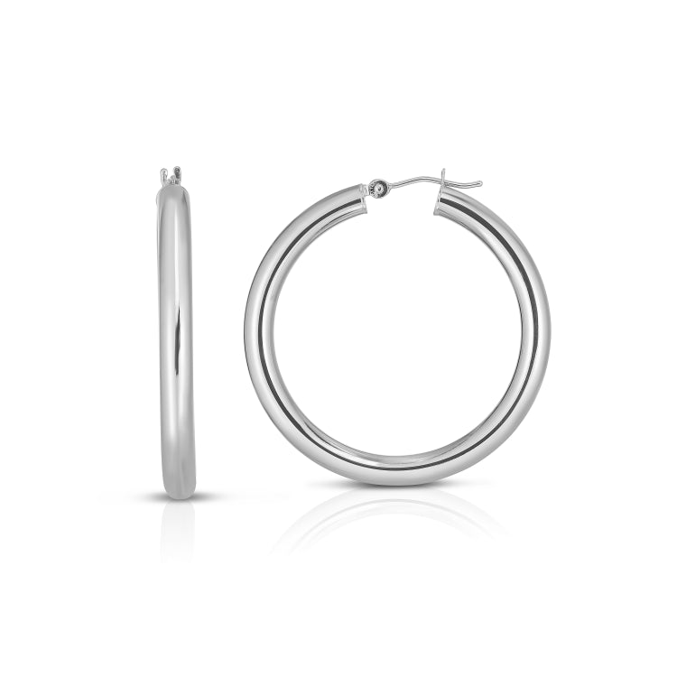 14K White Gold 4x30mm Hoop Earring
