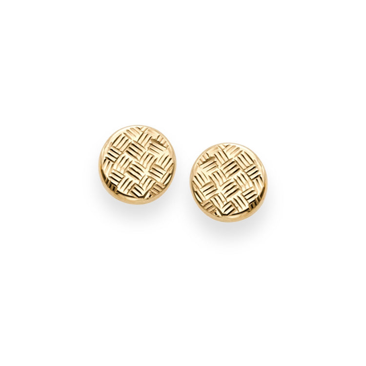 14K Yellow Gold Round Diamond Cut Post Earring