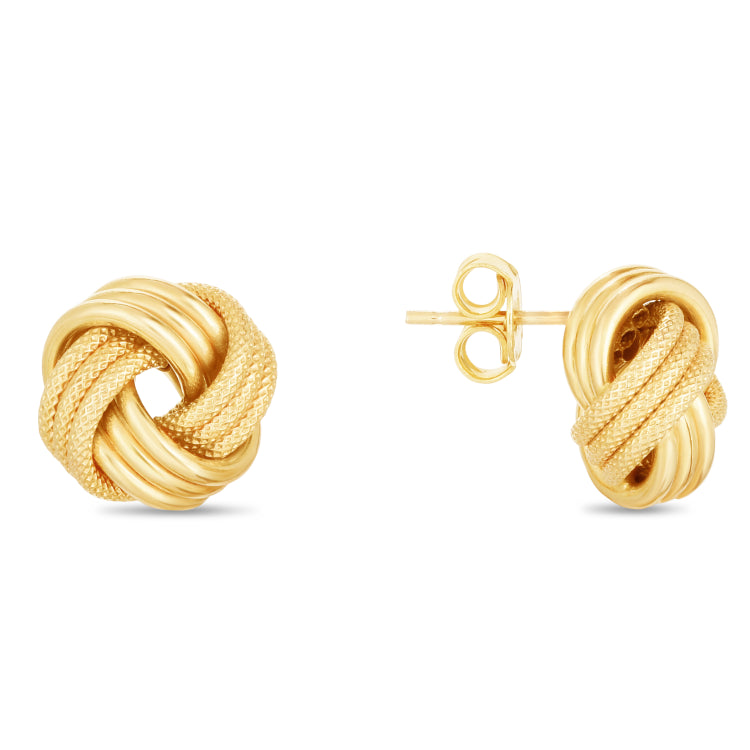 14K Yellow Gold Large Polished & Textured Love Knot Stud Earring