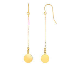 14K Yellow Gold Polished Disc & Bead Drop Earring