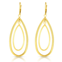 14K Yellow Gold Polished Double Oval Multi-Layered Dangle Earring