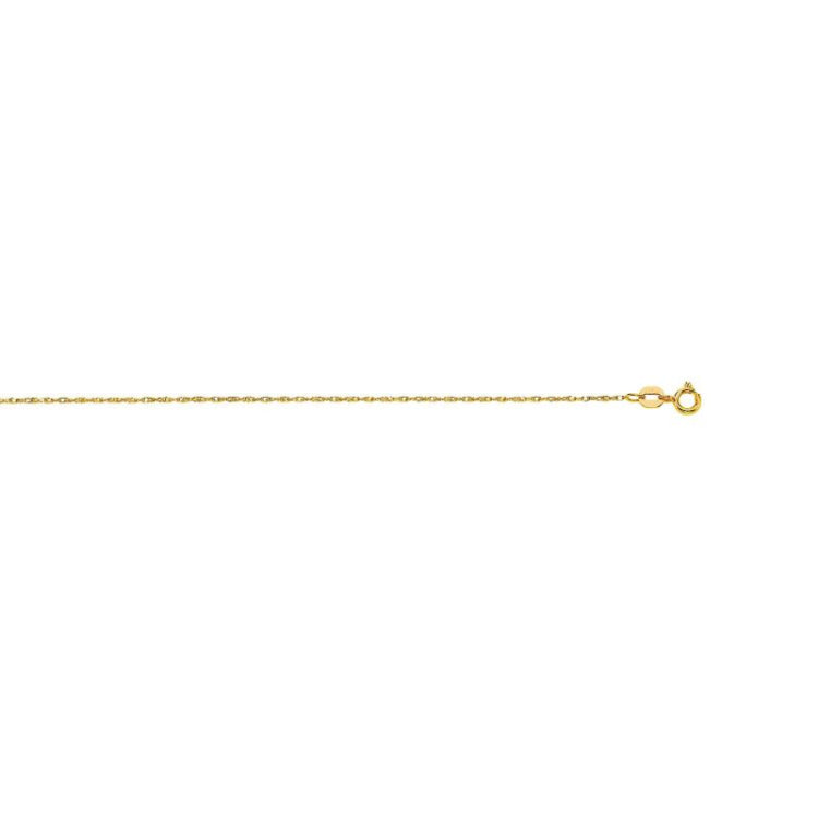 10K Yellow Gold .80mm Machine Rope 16 Chain Carded with Spring Ring
