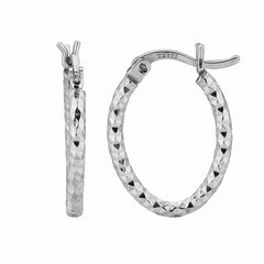 Sterling Silver 2x10MM Diamond Cut Oval Hoop Earring