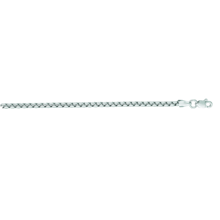 14K White Gold 2.5mm Lite Round Box 18 Chain with Lobster Lock