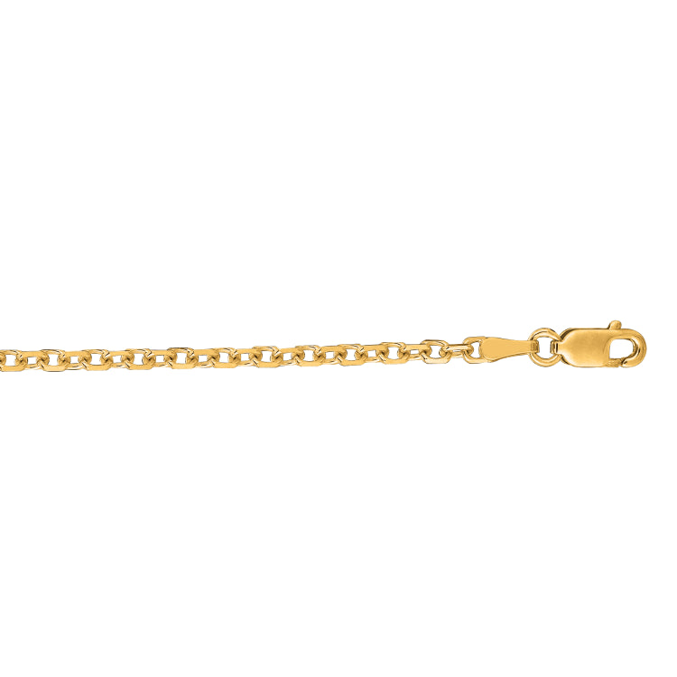 14K Yellow Gold 2.3mm Diamond Cut Cable 16 Chain with Lobster Lock