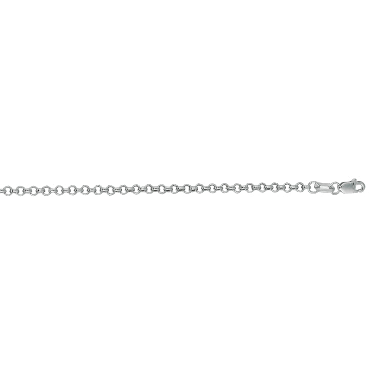 14K White Gold 2.5mm Lite Rolo 18 Chain with Lobster Lock