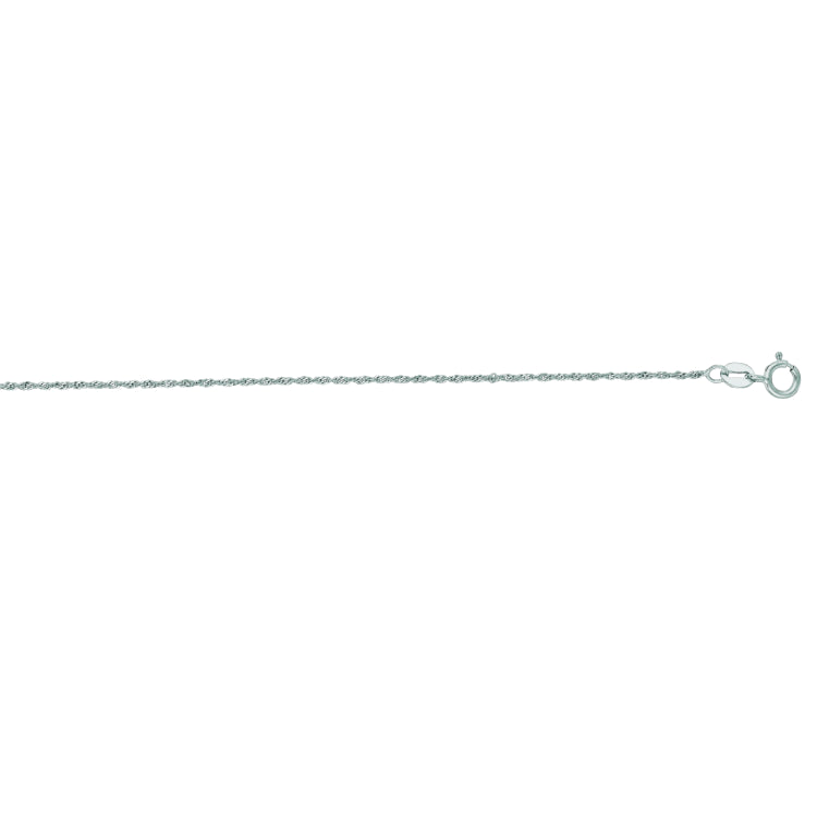 14K White Gold 1.1mm Singapore 24 Chain with Spring Ring Clasp