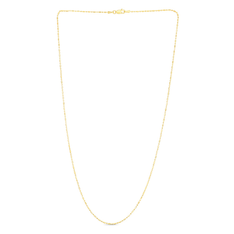 14K Yellow Gold 1.1mm Diamond Cut Bar and Bead 16 Chain with Lobster Lock