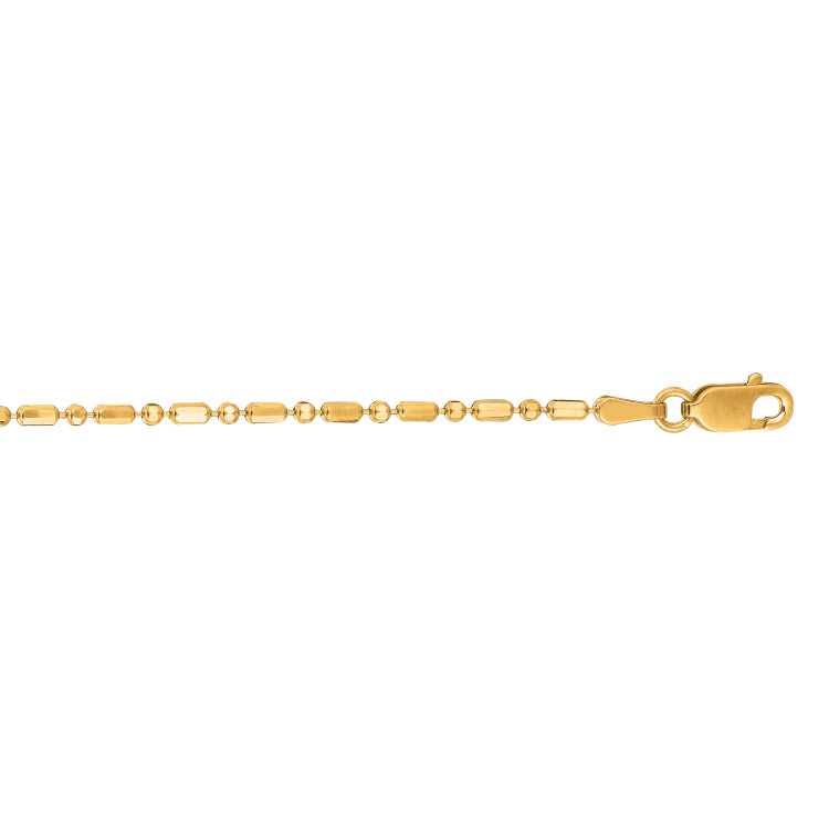 14K Yellow Gold 1.3mm Diamond Cut Bar and Bead 18 Chain with Lobster Lock