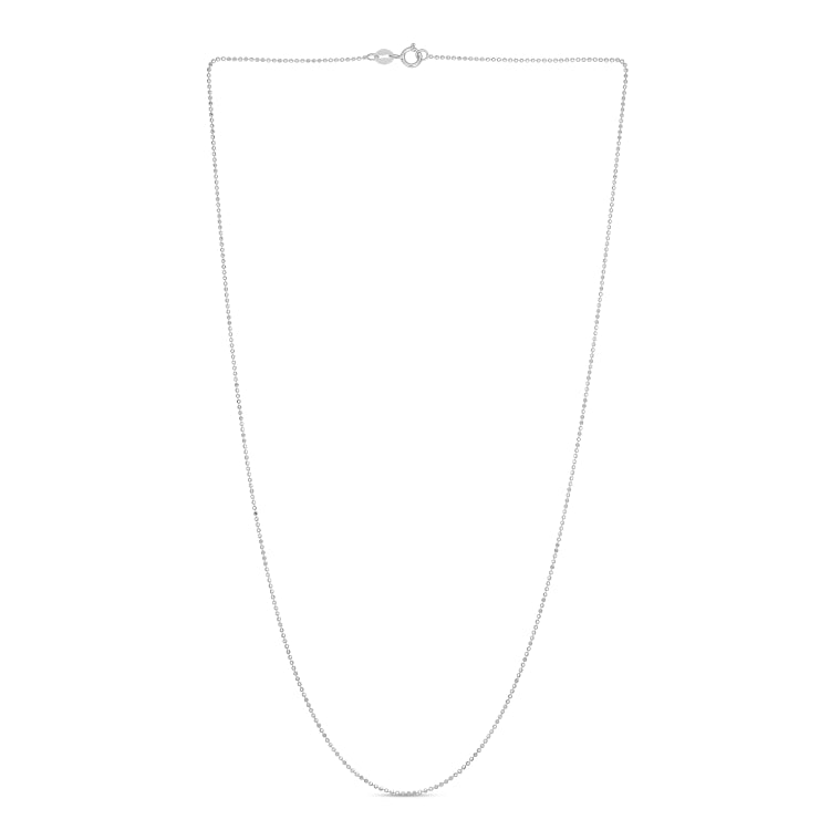 14K White Gold 0.9mm Diamond Cut Bead 20 Chain with Spring Ring Clasp