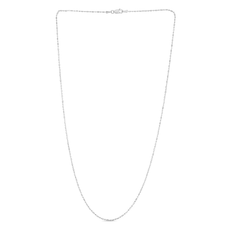 14K White Gold 0.9mm Diamond Cut Bar and Bead 16 Chain with Lobster Lock