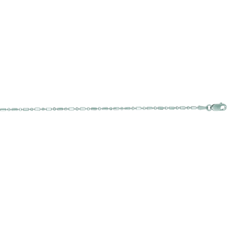 14K White Gold 1.3mm Diamond Cut Bar and Bead 18 Chain with Lobster Lock
