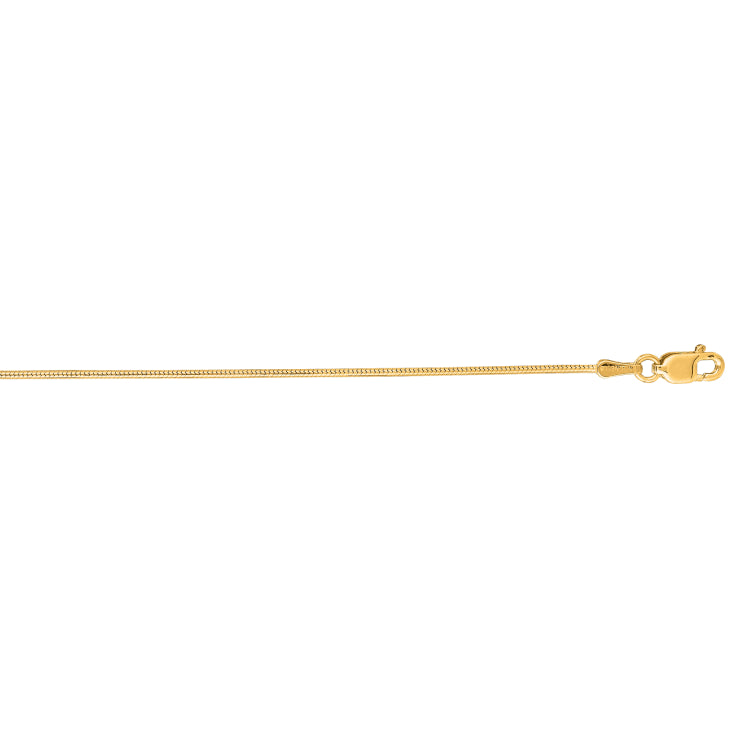 14K Yellow Gold 0.9mm Round Snake 20 Chain with Lobster Lock