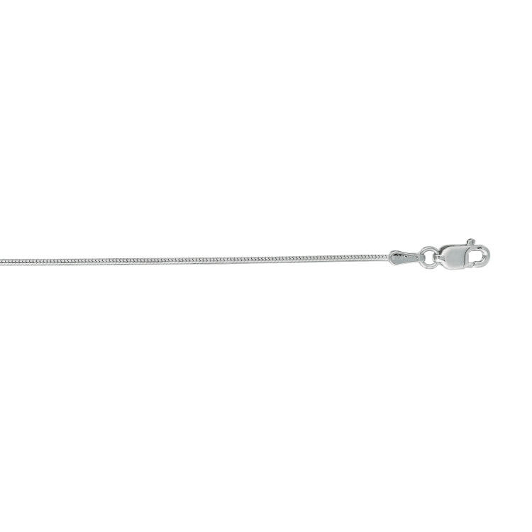 14K White Gold 0.9mm Round Snake 20 Chain with Lobster Lock