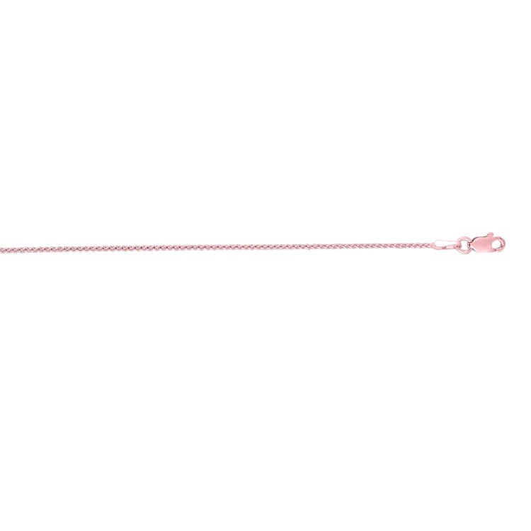 14K Rose Gold 1mm Round Wheat 18 Chain with Lobster Lock