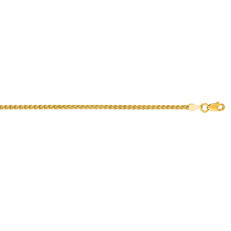 14K Yellow Gold 2.1mm Round Wheat 30 Chain with Lobster Lock
