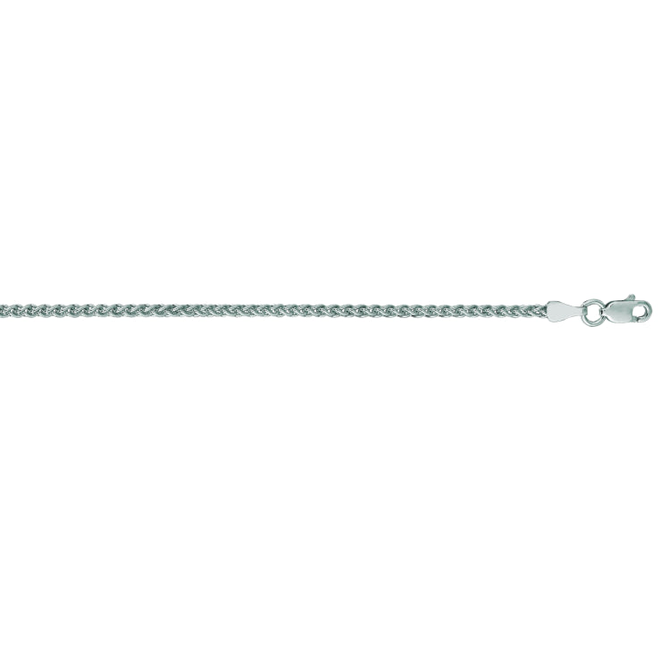 14K White Gold 2.1mm Round Wheat 24 Chain with Lobster Lock