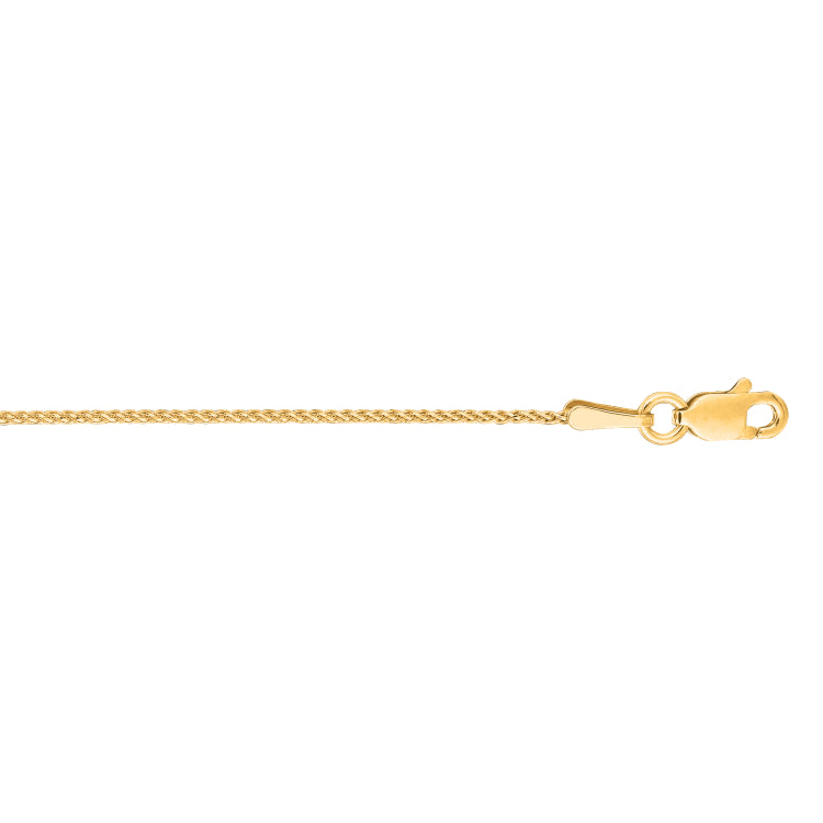 14K Yellow Gold 1mm Diamond Cut Round Wheat 18 Chain with Lobster Lock