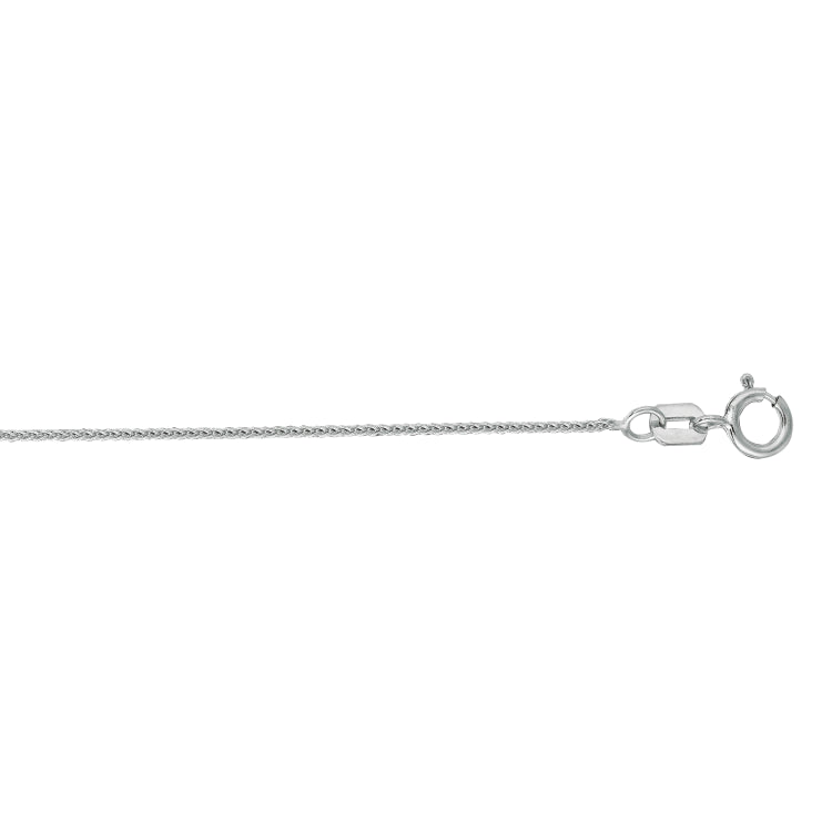 14K White Gold 0.6mm Diamond Cut Round Wheat 16 Chain with Spring Ring