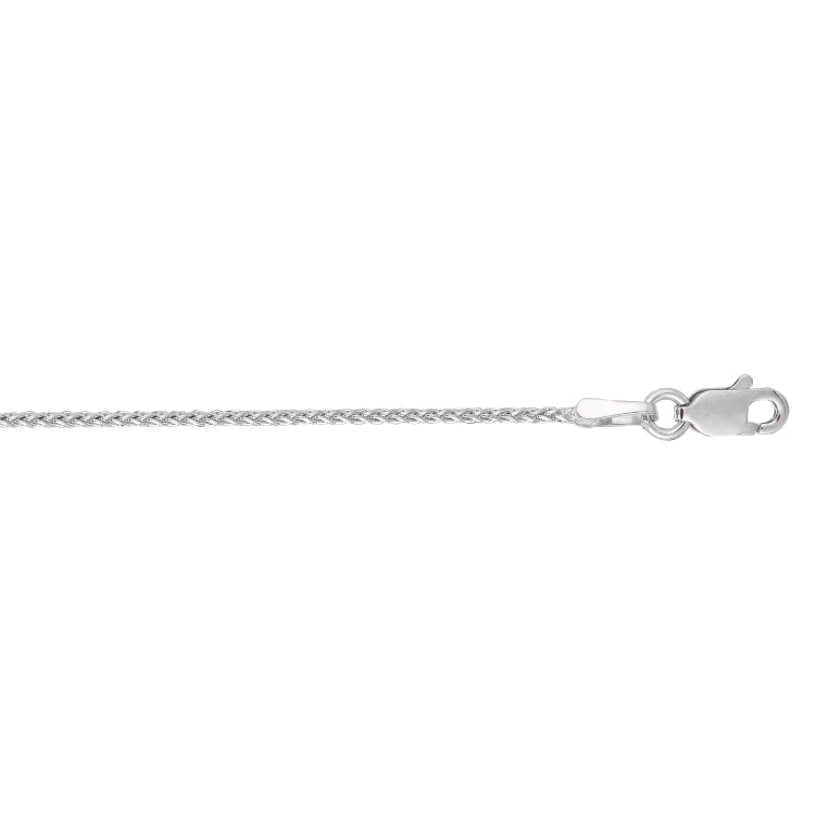 14K White Gold 1.1mm Diamond Cut Round Wheat 16 Chain with Lobster Lock