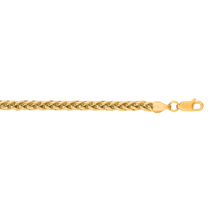 14K Yellow Gold 3.2mm Lite Round Wheat 7.25 Chain Bracelet with Lobster Lock