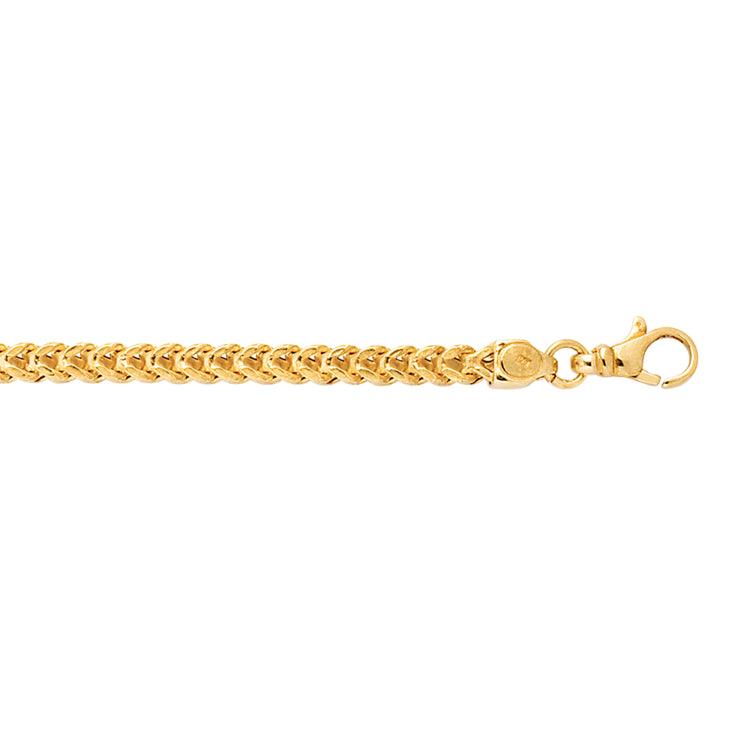 14K Yellow Gold 24 4.4mm Semi-Solid Square Franco Chain with Lobster Lock