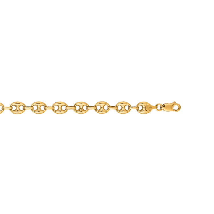 14K Yellow Gold 6.8mm Lite Puffed Mariner 7 Chain Bracelet with Lobster Lock
