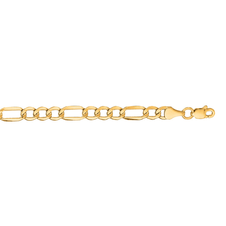 14K Yellow Gold 4.7mm Lite Figaro 7 Chain Bracelet with Lobster Lock