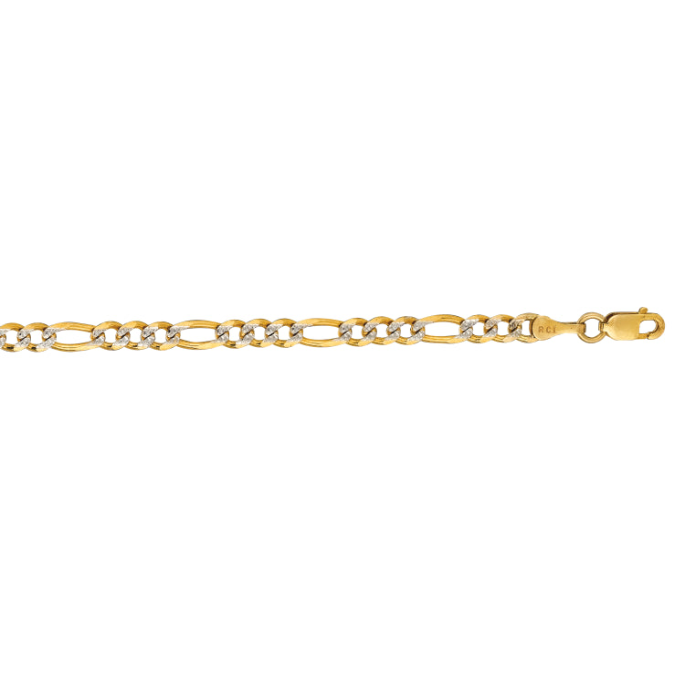 14K Yellow Gold 3.65mm White Pave Figaro 22 Chain with Lobster Lock